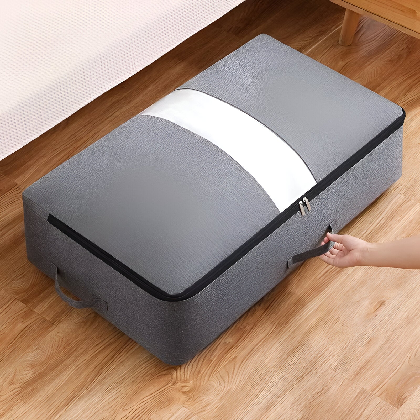 UnderSpace – Underbäddsförvaringsbox med Fönster & Dragkedja för Täcken och Kläder