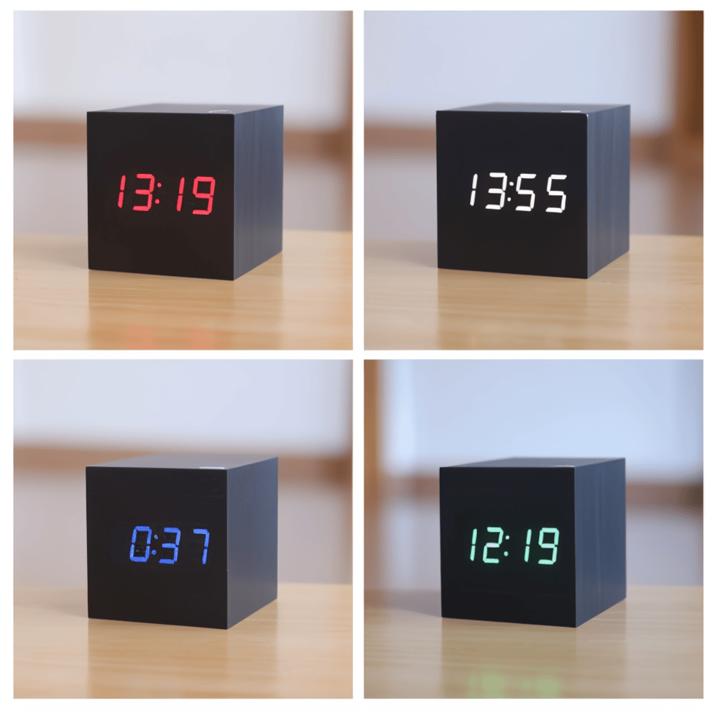 CubeGlow – Digital LED Träväckarklocka i Kubdesign