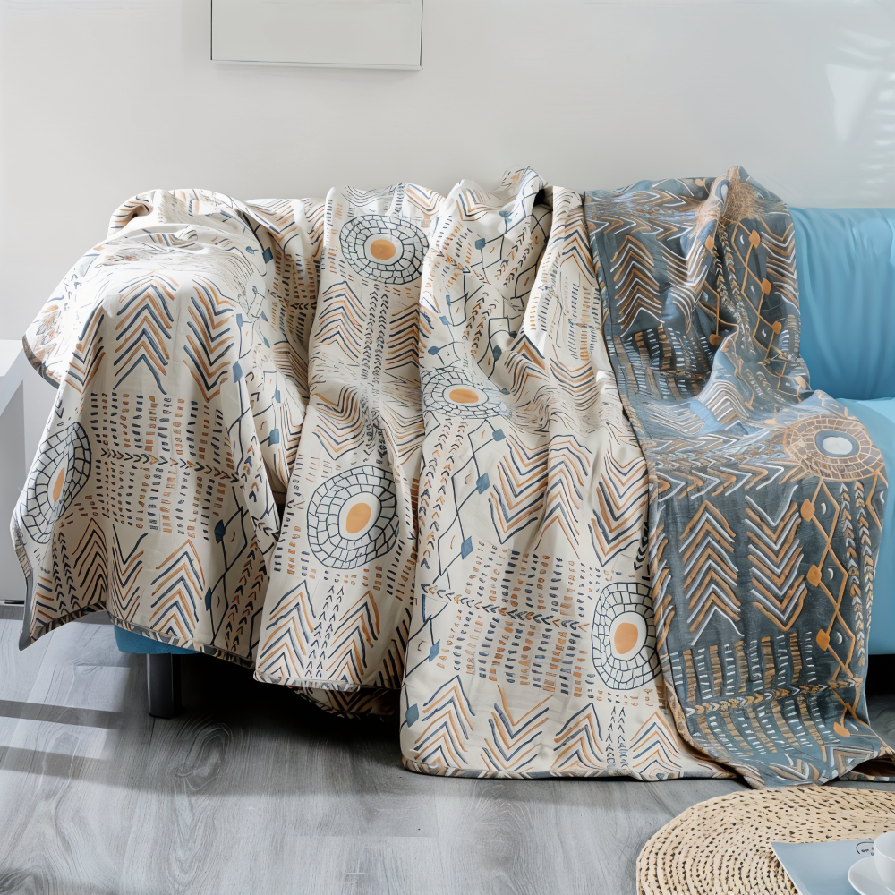 VividTwirl – Vändbar Bomullspläd i Boho-Design