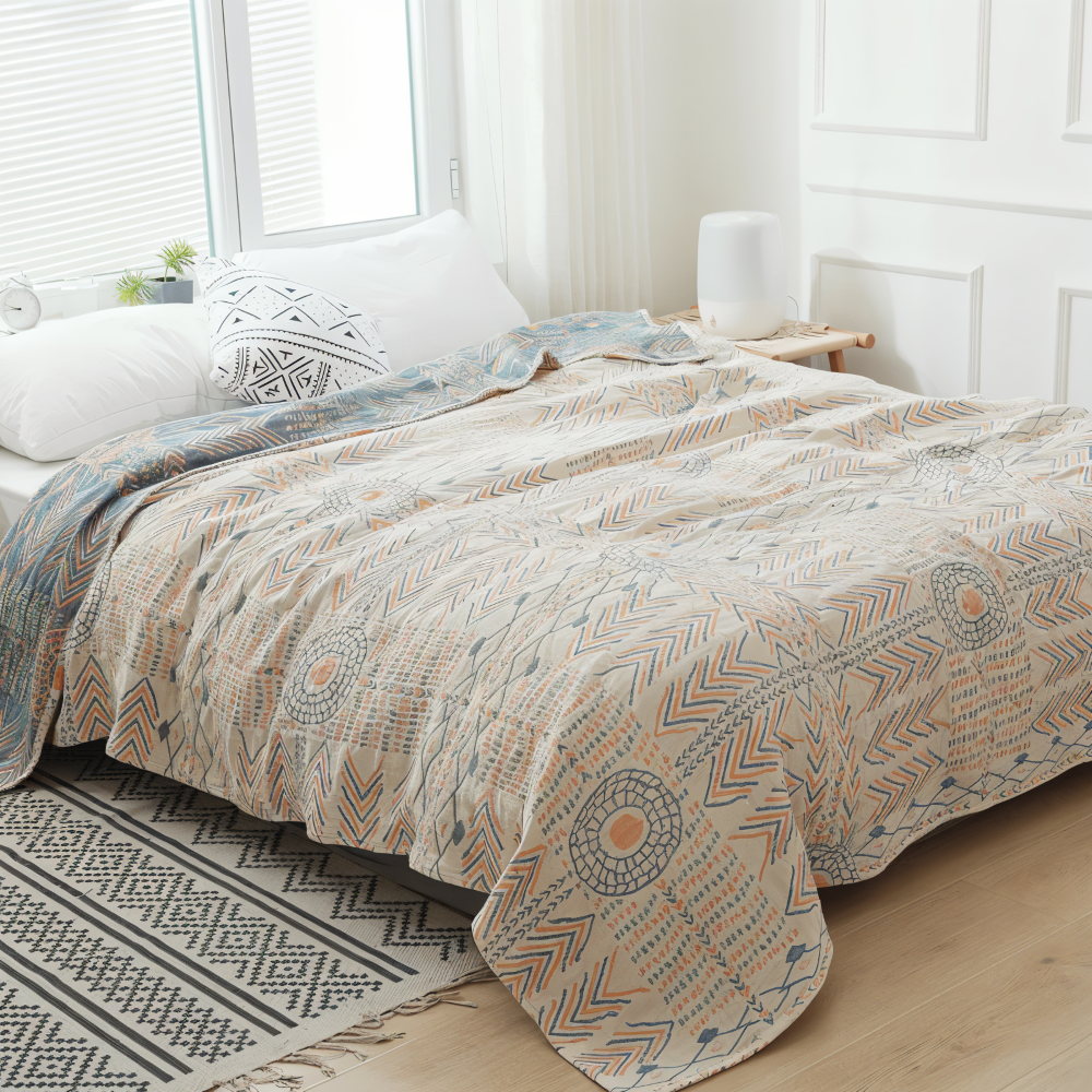 VividTwirl – Vändbar Bomullspläd i Boho-Design