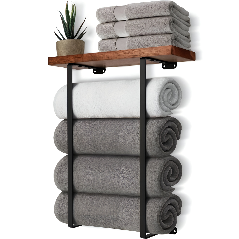 WoodRail Duo – Elegant Väggmonterad Dubbel Handdukshållare i Trä & Metall