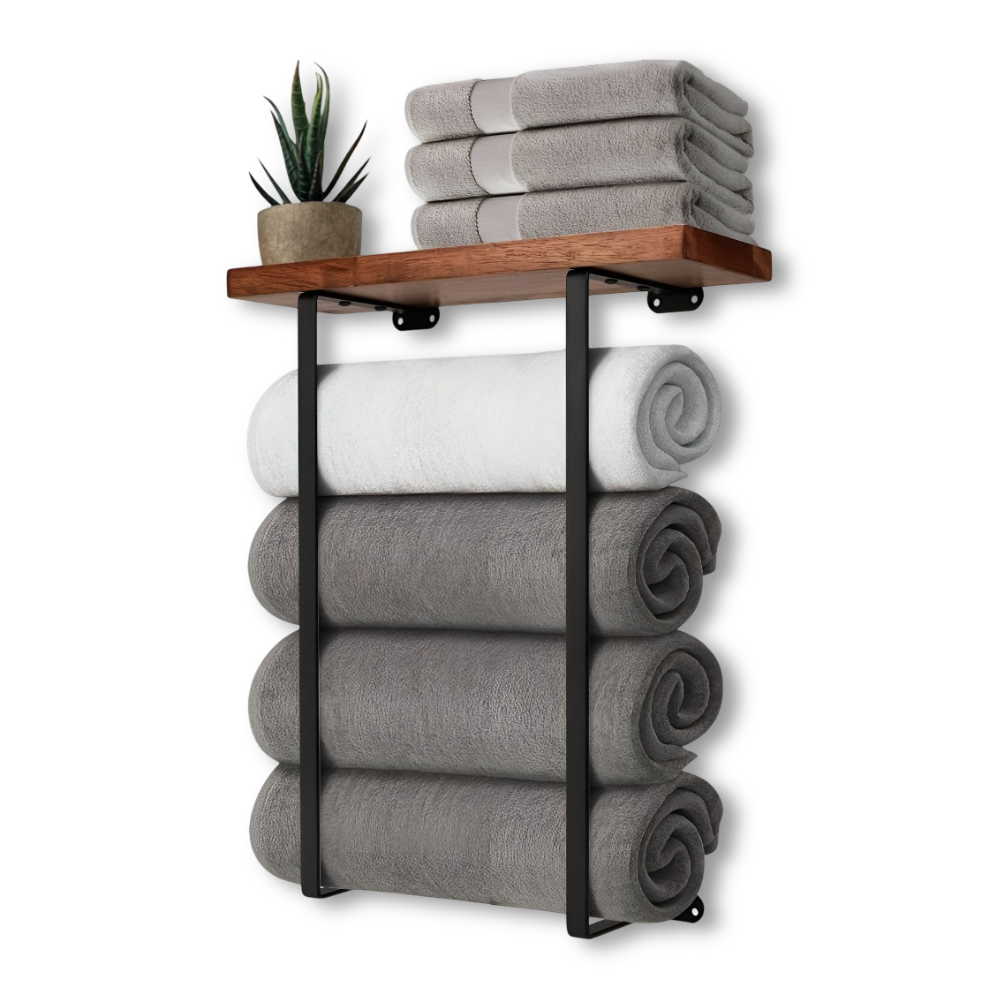 WoodRail Duo – Elegant Väggmonterad Dubbel Handdukshållare i Trä & Metall