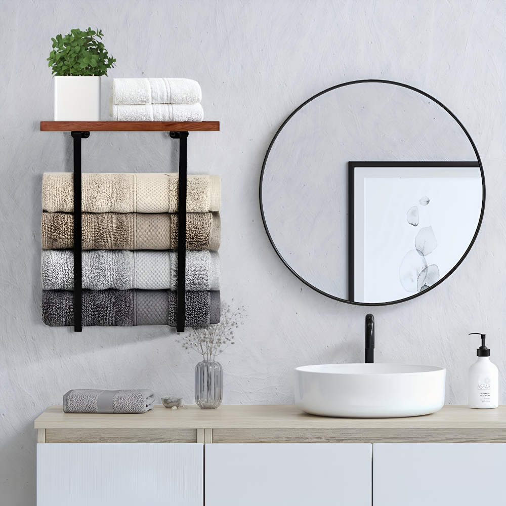 WoodRail Duo – Elegant Väggmonterad Dubbel Handdukshållare i Trä & Metall