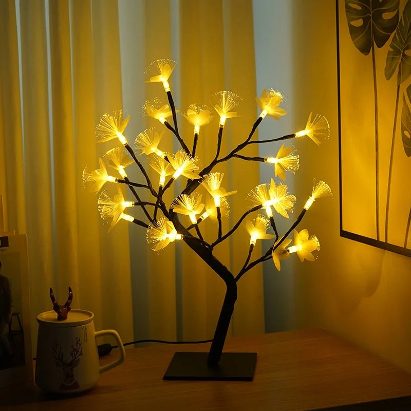 BloomAura – Vit blomträdslampa med varmvit belysning och USB/batteridrift