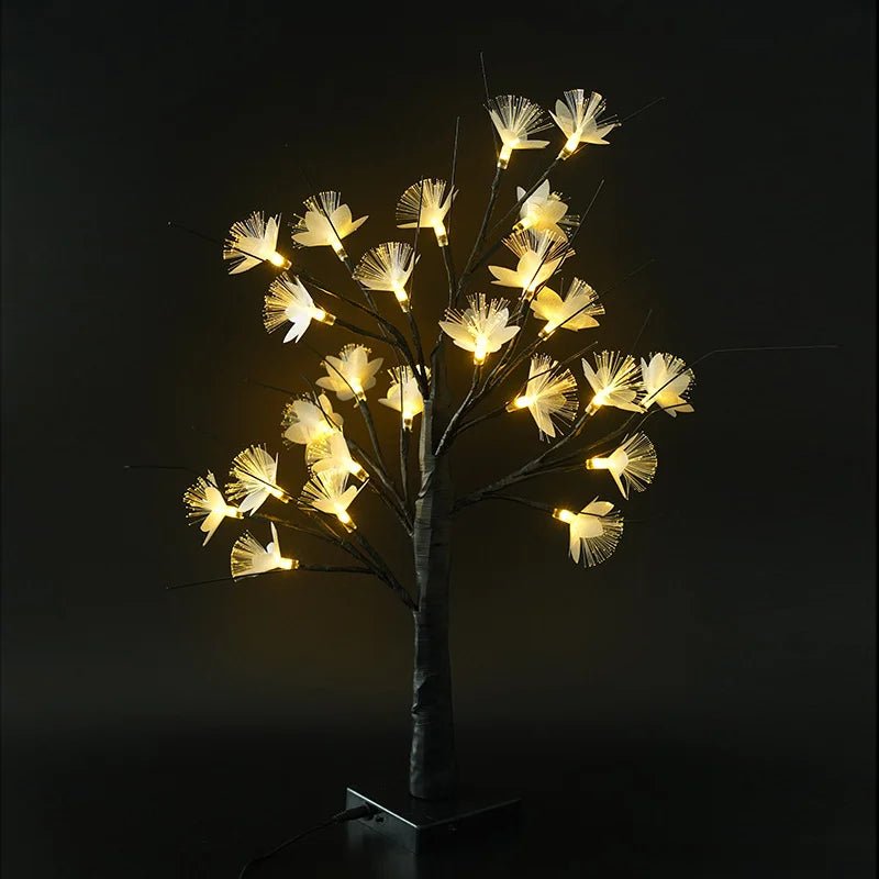 BloomAura – Vit blomträdslampa med varmvit belysning och USB/batteridrift