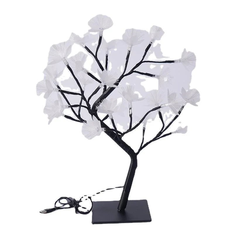 BloomAura – Vit blomträdslampa med varmvit belysning och USB/batteridrift