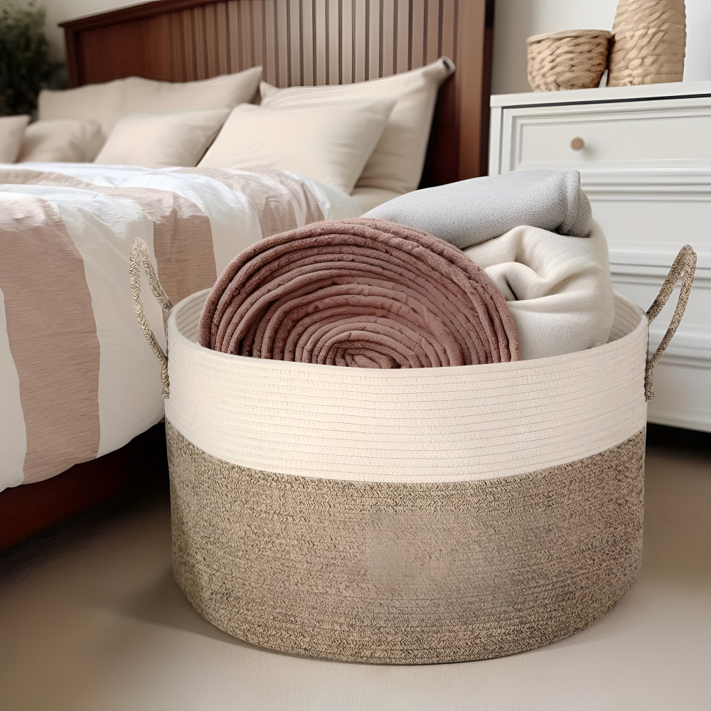 NordWeave XL – Flätad Förvaringskorg 51×34 cm i Brun/Grå