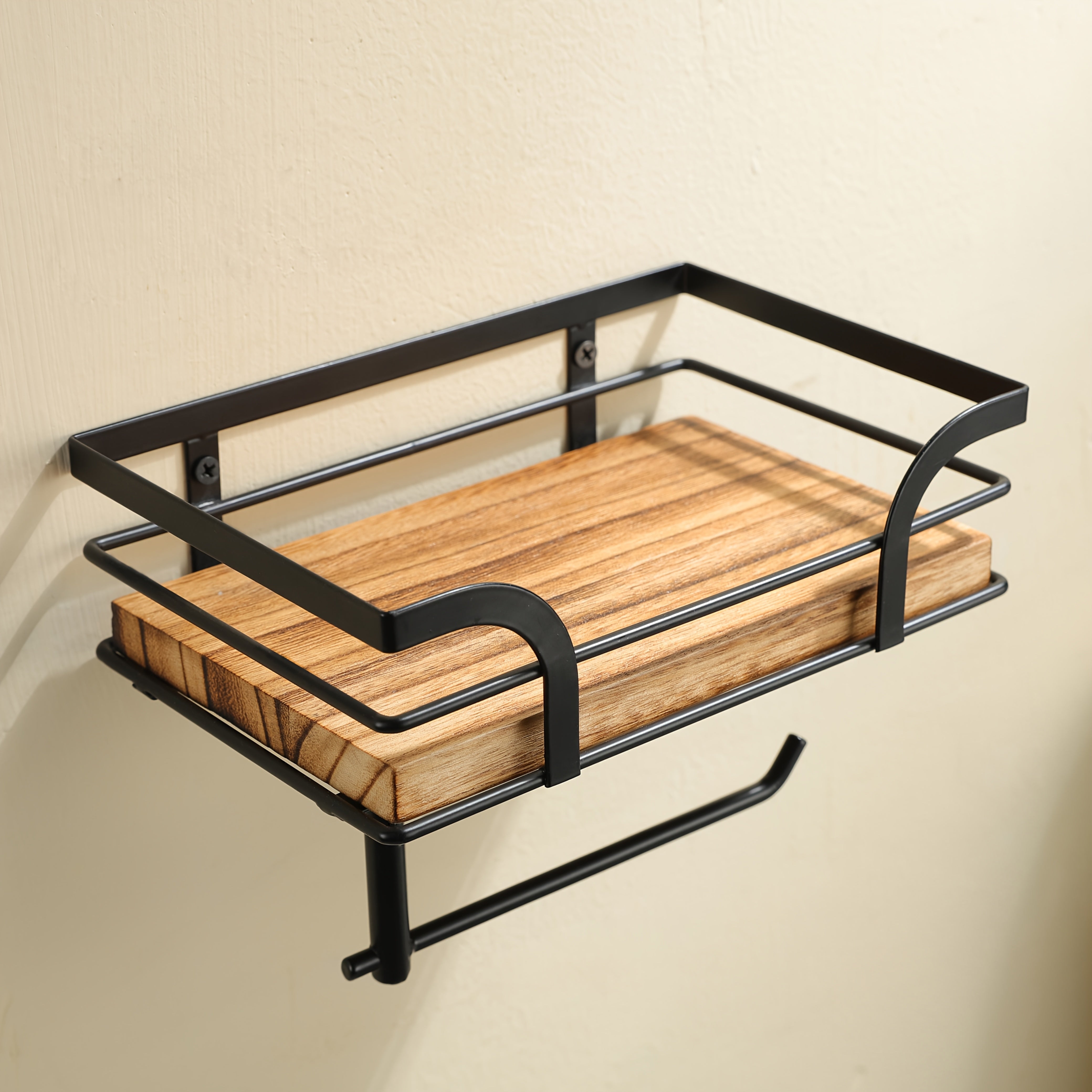 IronEase – Elegant Väggmonterad Handduks- & Förvaringshylla i Smidesjärn