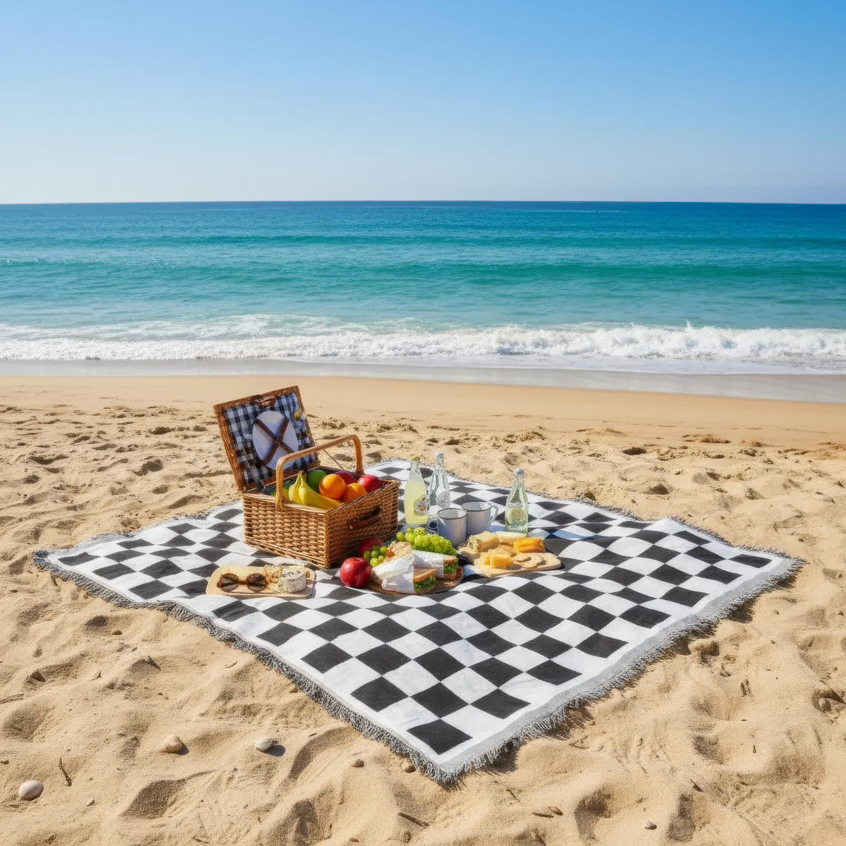 Rutig picknickfilt i mikrofiber – 130 × 180 cm
