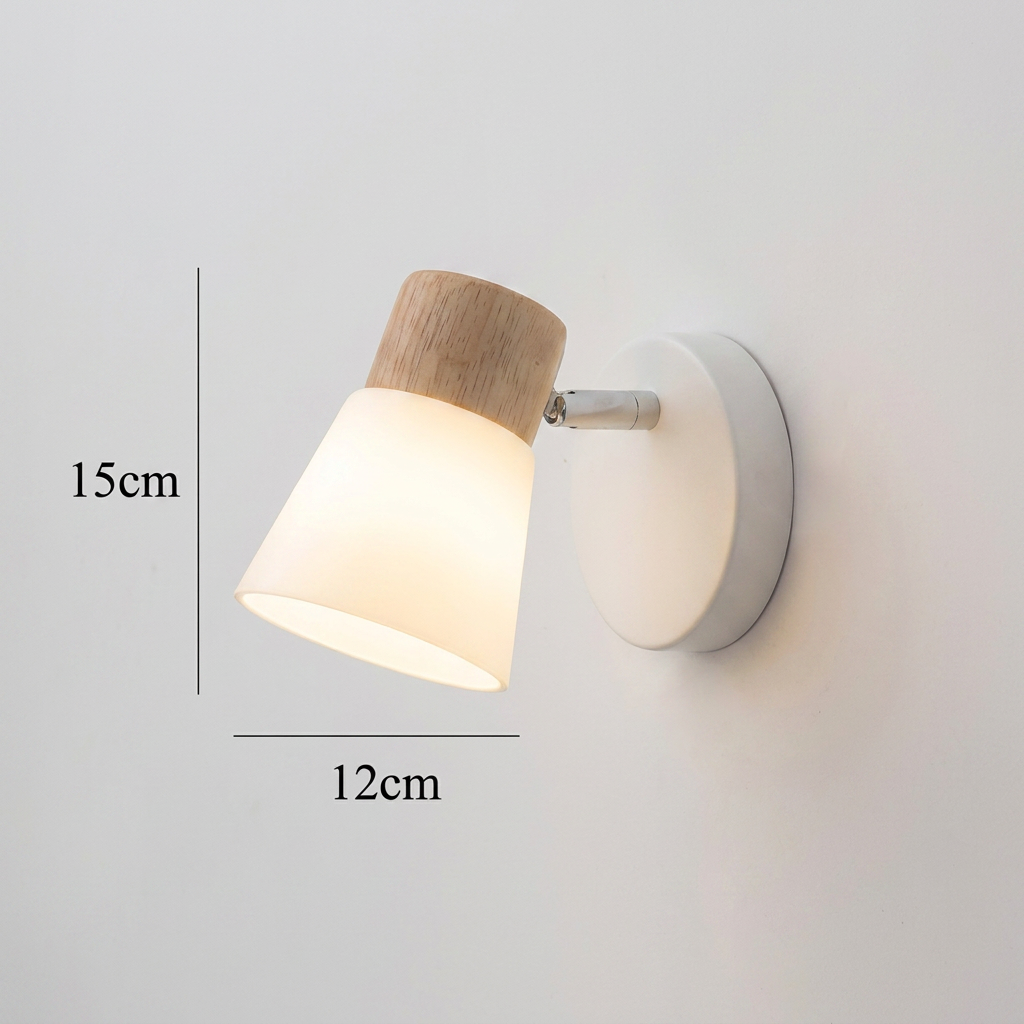 Skandinavisk vägglampa i trä och glas för spegel