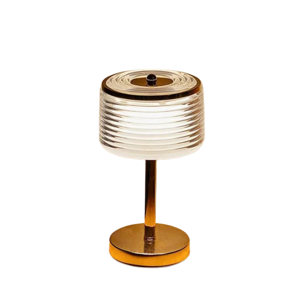 HaloLume – LED-ring bordslampa i guld med flerskikts lampskärm för eleganta interiörer