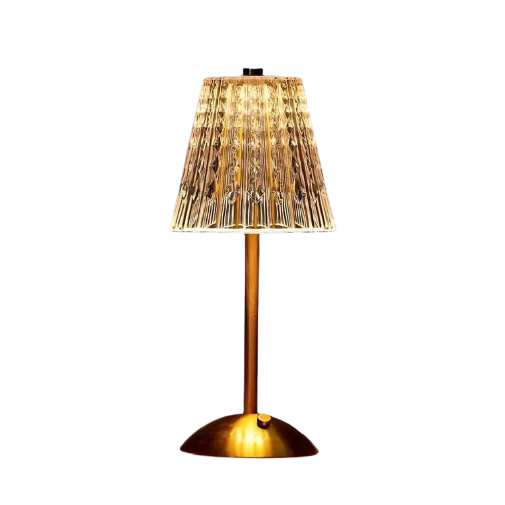 AuroLuxe – Trådlös bordslampa i kristall och metall med elegant LED-belysning