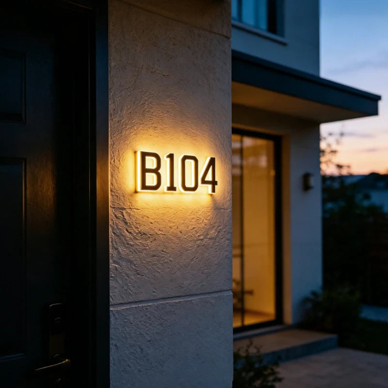 Solcellsdriven LED-husnummerlampa för fasad