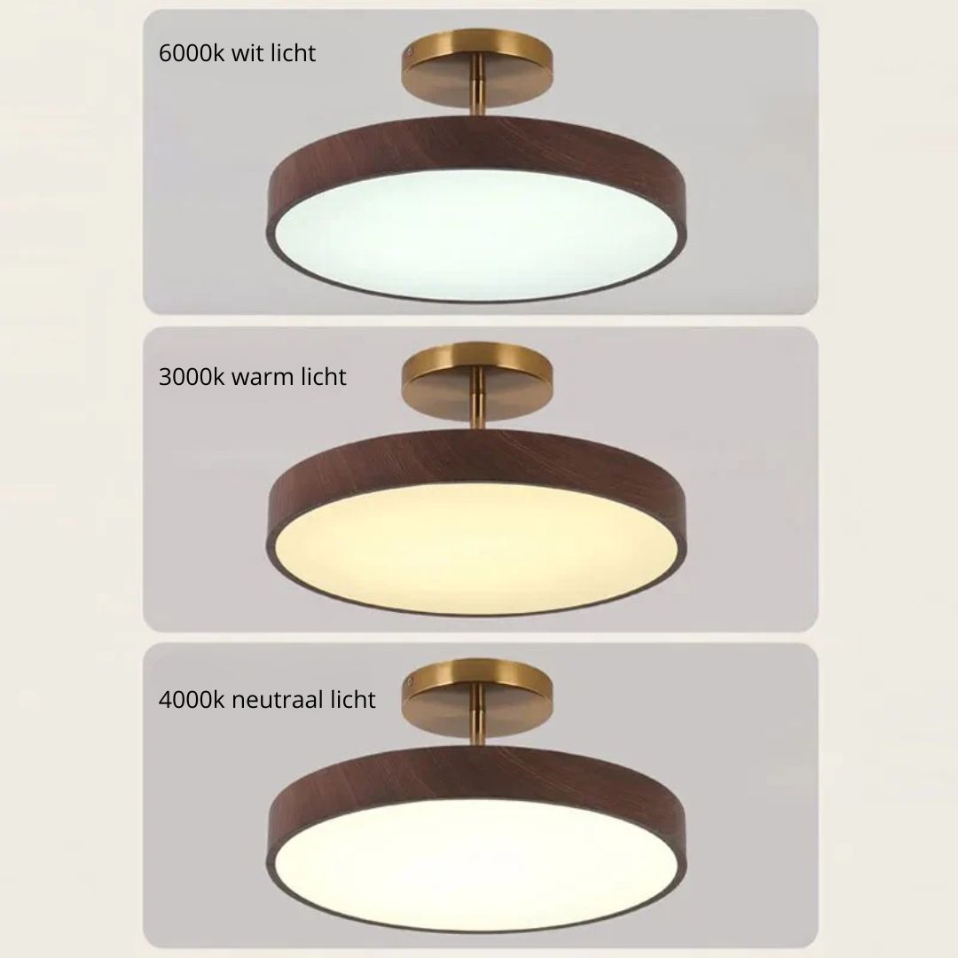 Fjell – Skandinavisk Taklampa med Trälook & Guldfärgad Ram