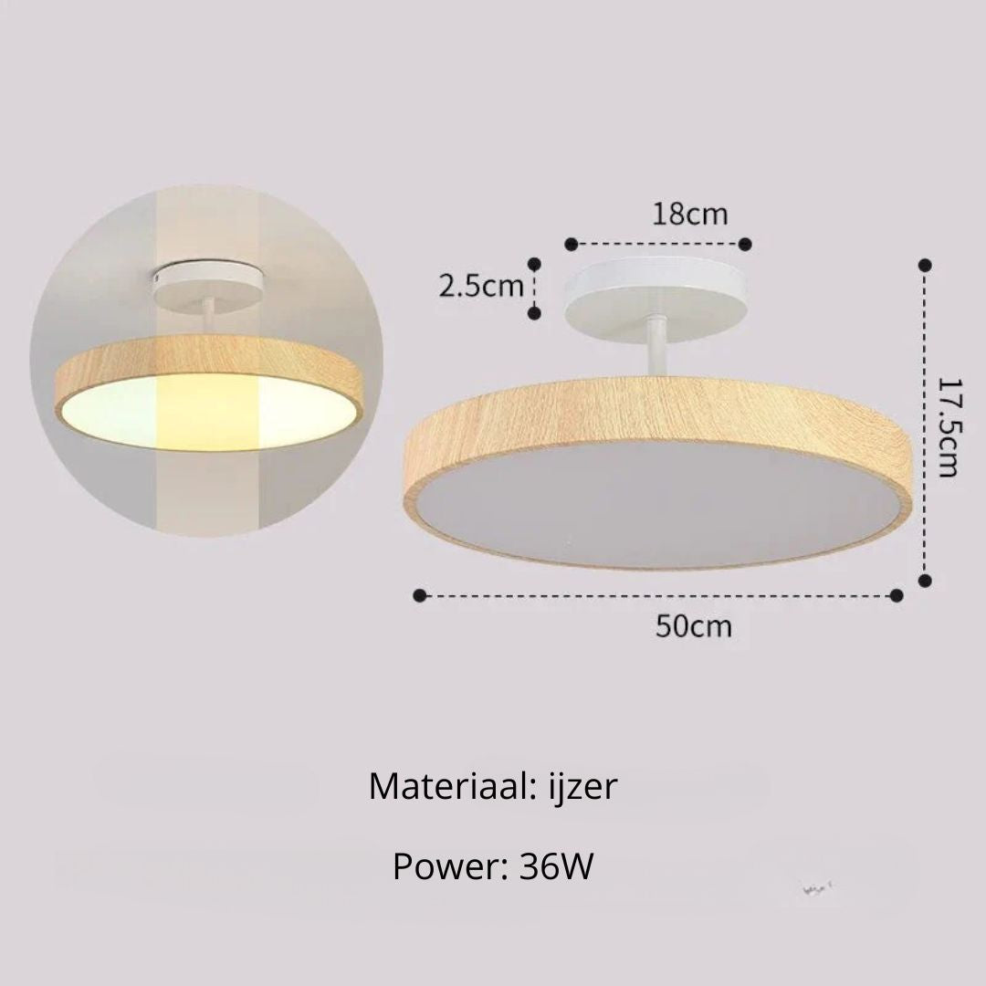 Fjell – Skandinavisk Taklampa med Trälook & Guldfärgad Ram