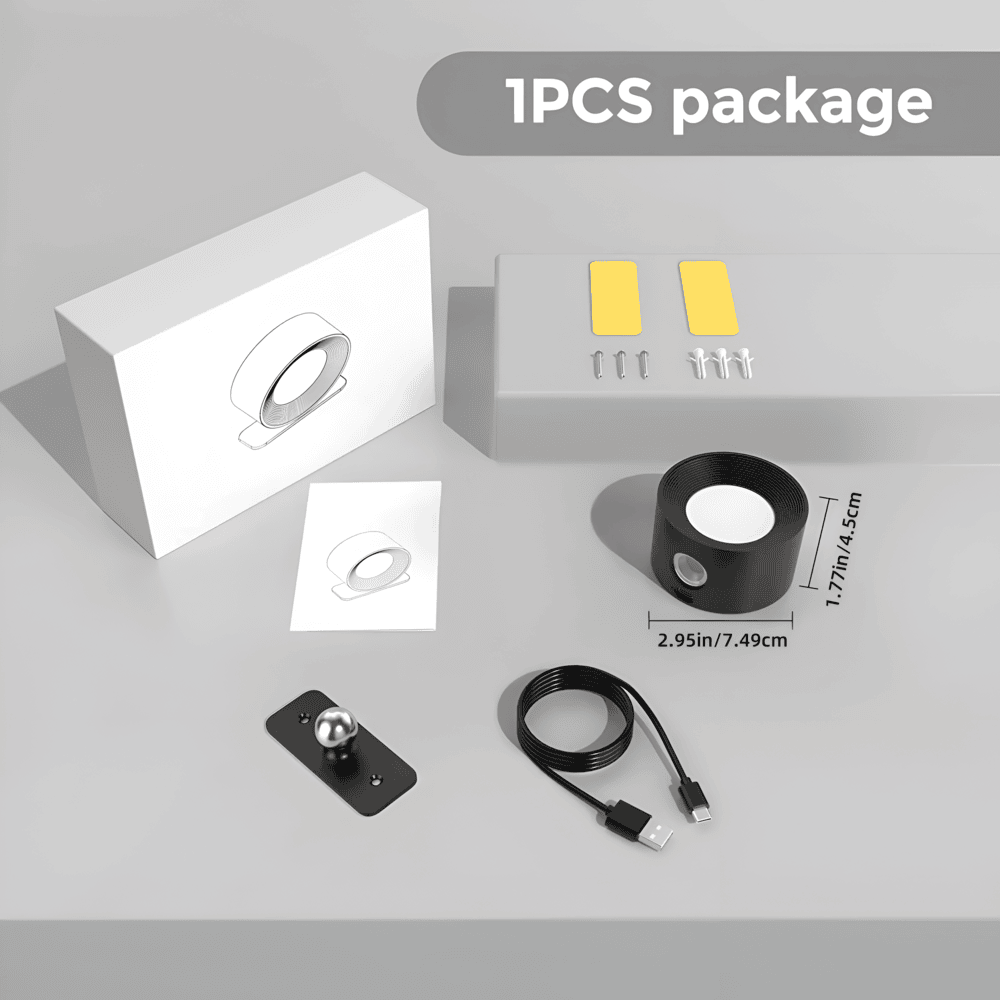 OrbitaLight – 360° Roterbar Trådlös LED Vägglampa med Touchkontroll & USB-laddning