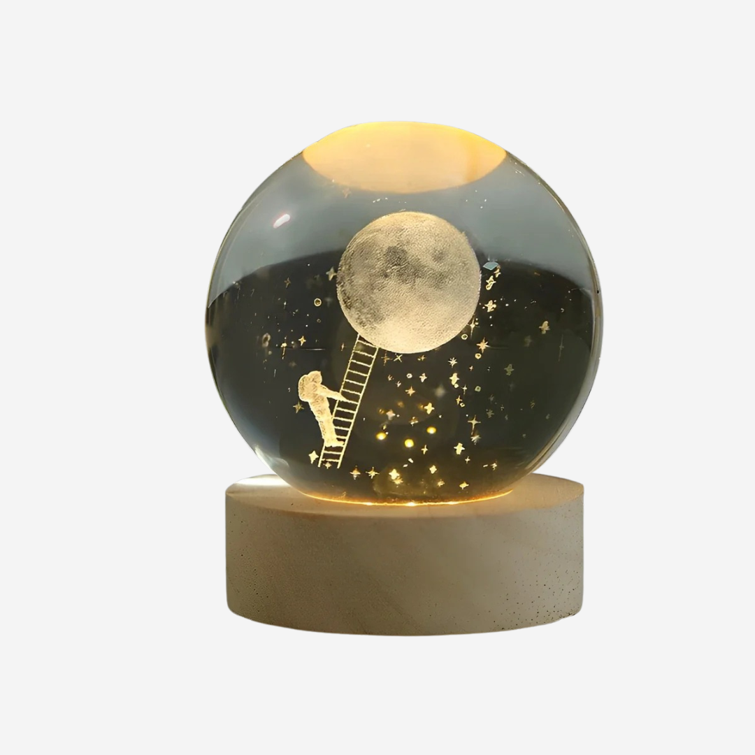 CosmoGlow - 3D Kristallampa med Rymdmotiv – Magisk Nattlampa för Stämningsfull Belysning