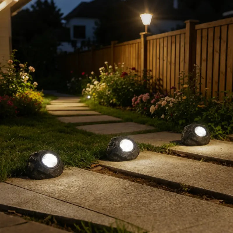 Solcellsdriven trädgårdslampa i stenlook med LED