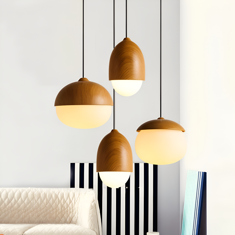 NordKotte – Vintage Pendellampa med Matt Glaskupa och Trädetalj