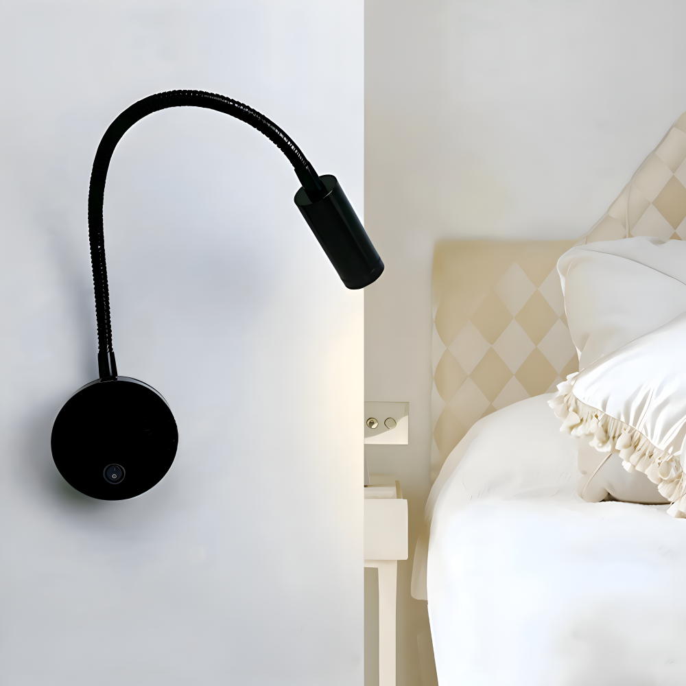 FlexaLite – Justerbar Svart LED Vägglampa med Svanhals för Nattbelysning