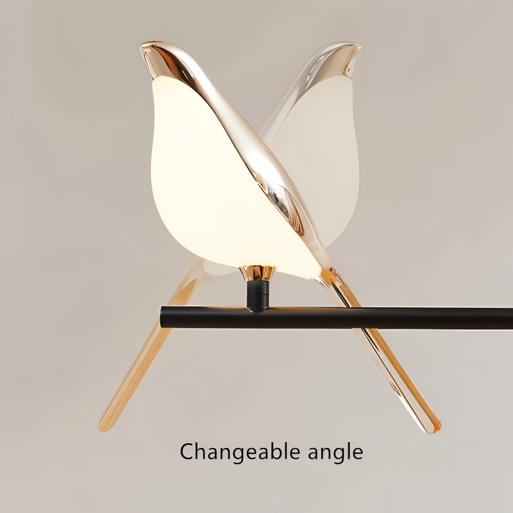 Aves Glow – Guld Vägglampa med Roterande Fågeldesign och LED-belysning