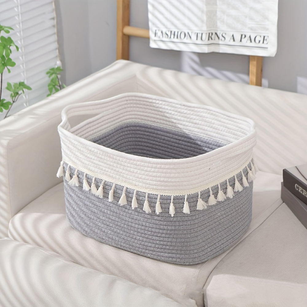 BohemiaFrans – Boho Förvaringskorg i Flätad Bomull med Handtag