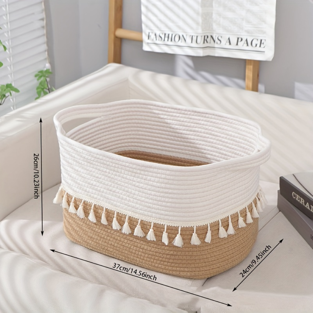 BohemiaFrans – Boho Förvaringskorg i Flätad Bomull med Handtag