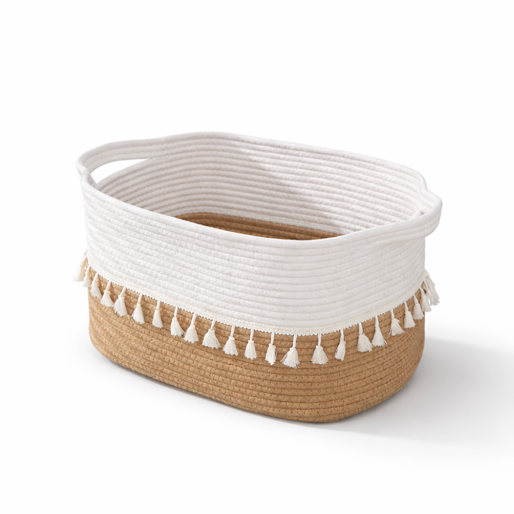 BohemiaFrans – Boho Förvaringskorg i Flätad Bomull med Handtag