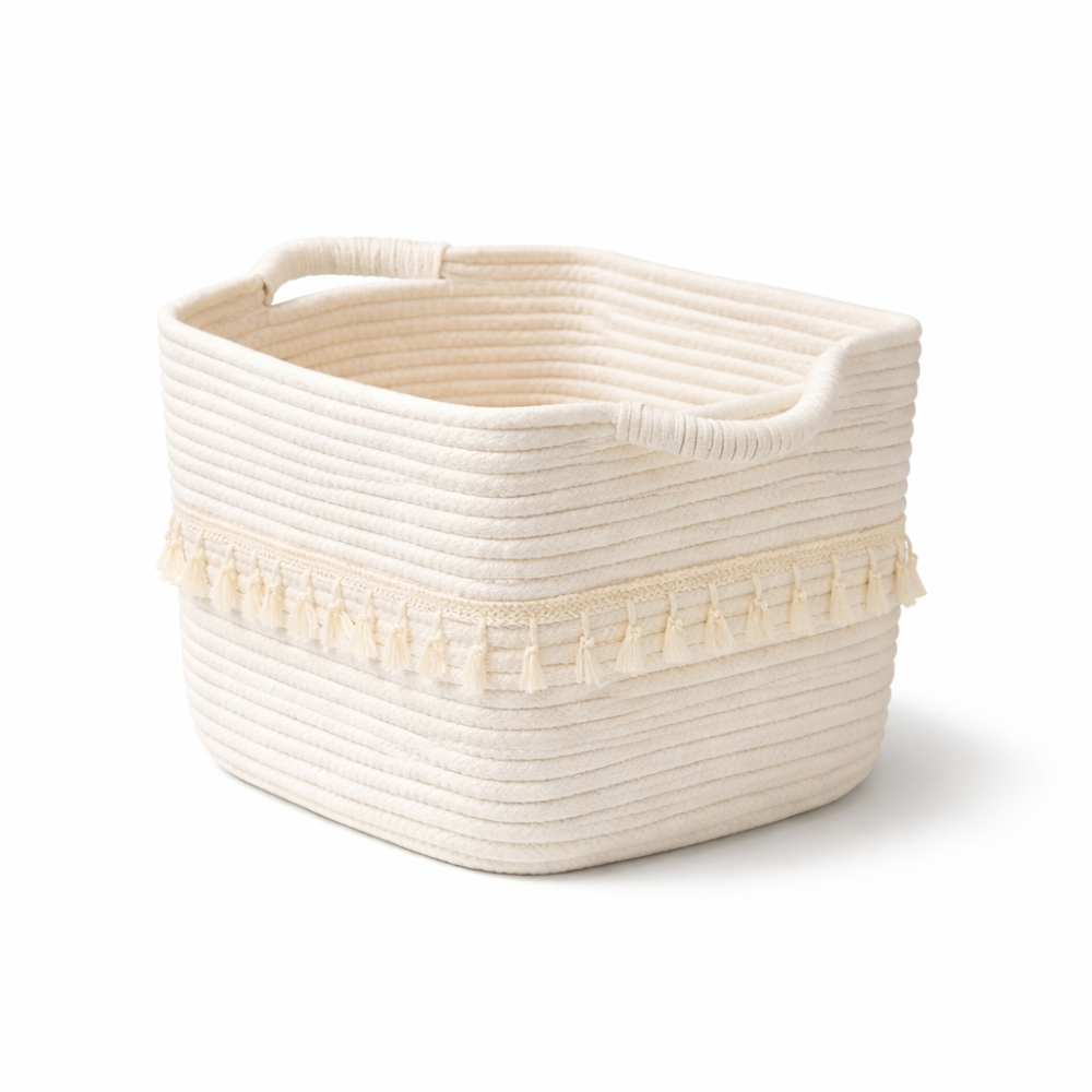 BohemiaFrans – Boho Förvaringskorg i Flätad Bomull med Handtag