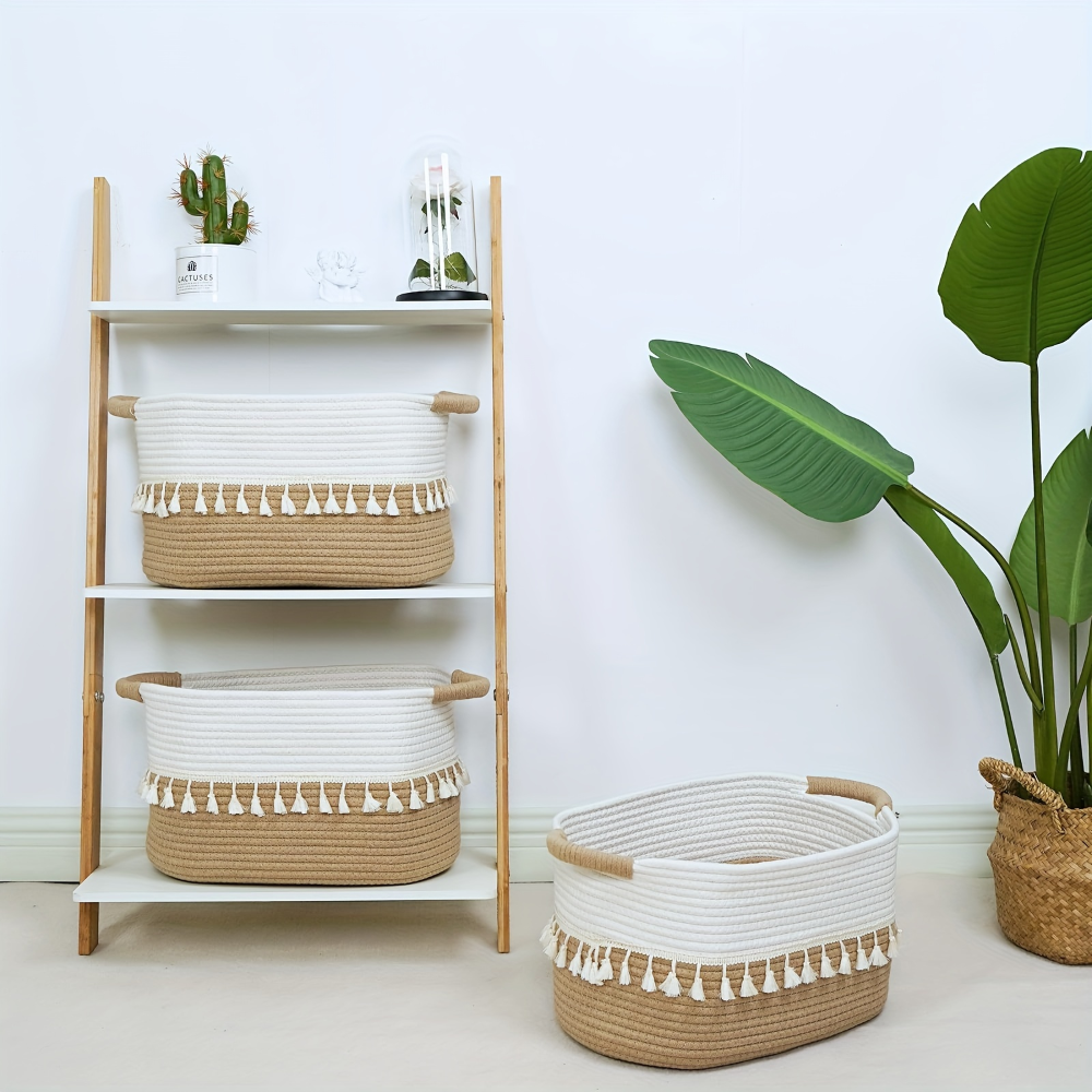 BohemiaFrans – Boho Förvaringskorg i Flätad Bomull med Handtag