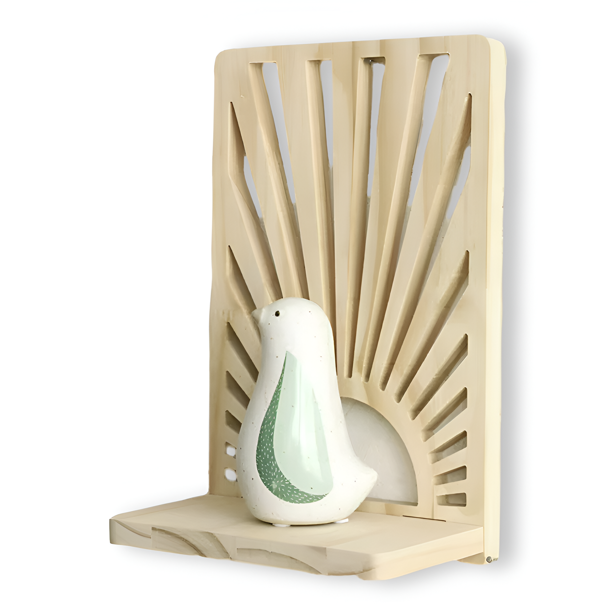 SunBeam Shelf – Boho Solstråleformad Trähylla för Växter & Dekor