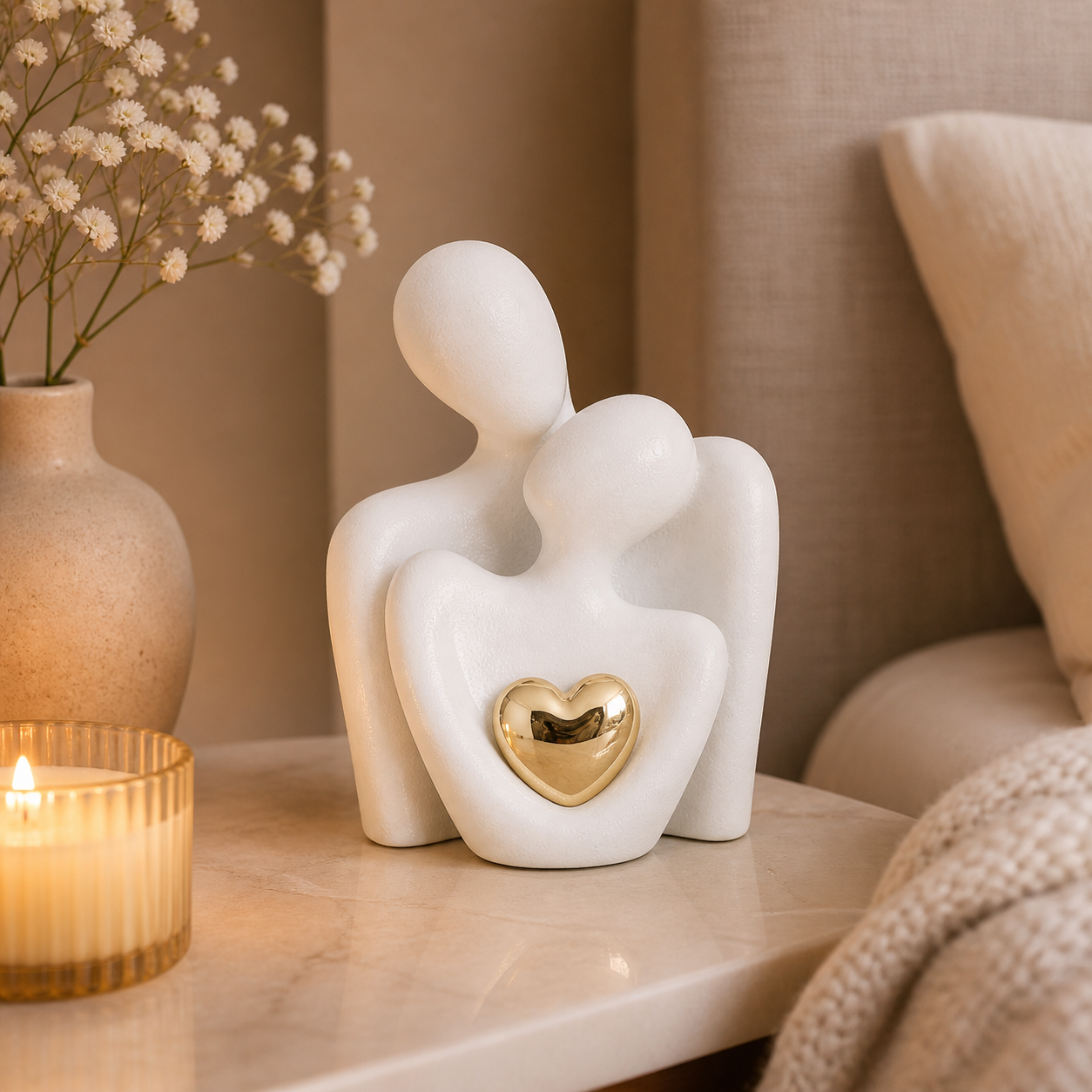 MonoHjärta Skulptur – Modern Minimalistisk Parfigur i Keramik
