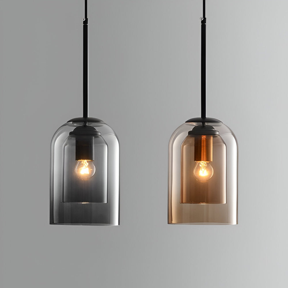 VetroLume – Dubbelglas Pendellampa i Rökglas med Rostfärgade Accenter