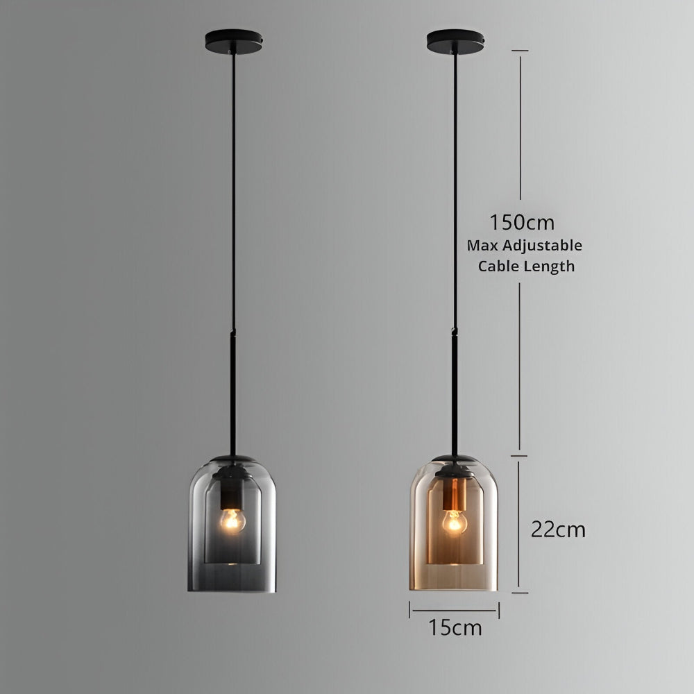 VetroLume – Dubbelglas Pendellampa i Rökglas med Rostfärgade Accenter