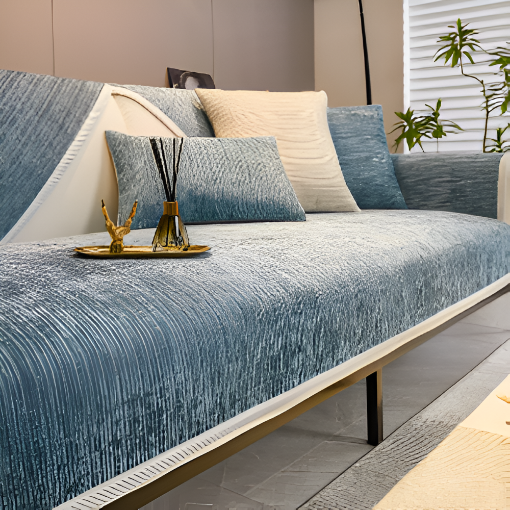 StripeSoft Chenille – Randigt Rutschfritt Sofföverdrag i Premiumkvalitet