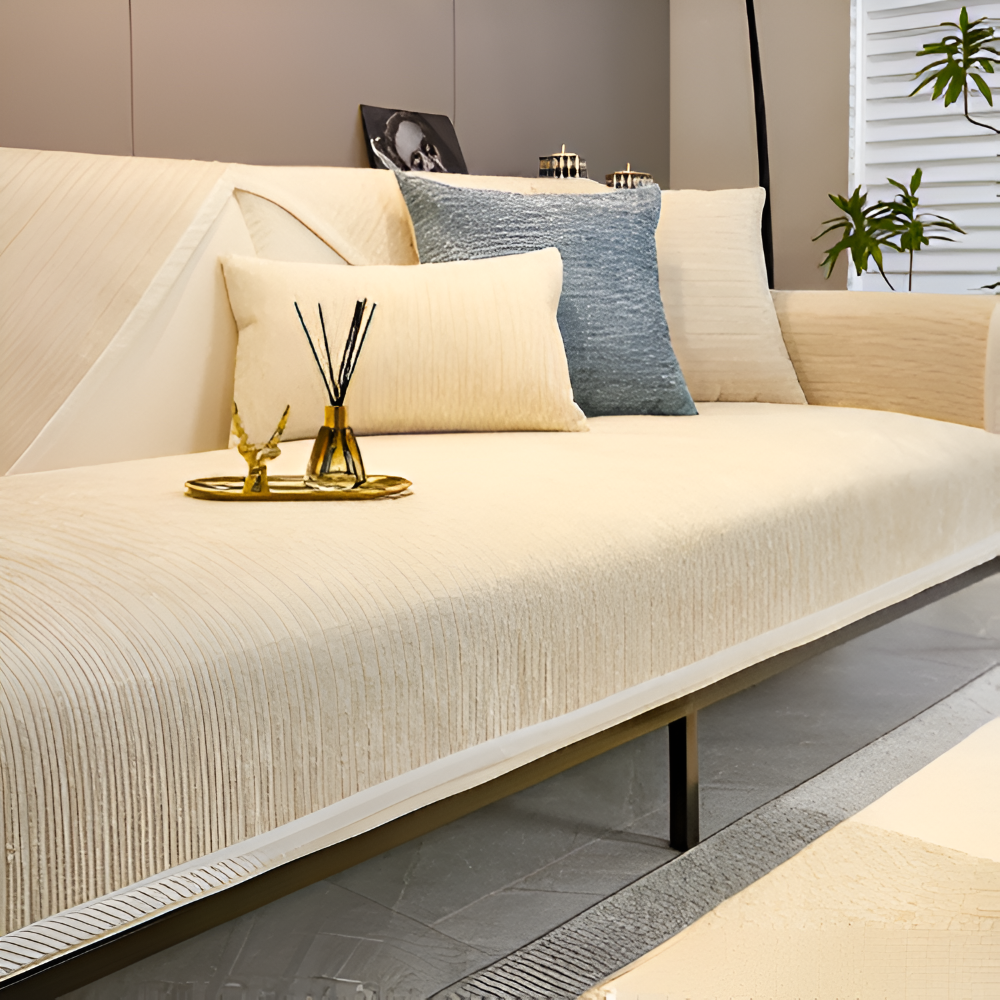 StripeSoft Chenille – Randigt Rutschfritt Sofföverdrag i Premiumkvalitet