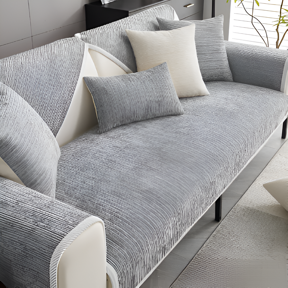 StripeSoft Chenille – Randigt Rutschfritt Sofföverdrag i Premiumkvalitet