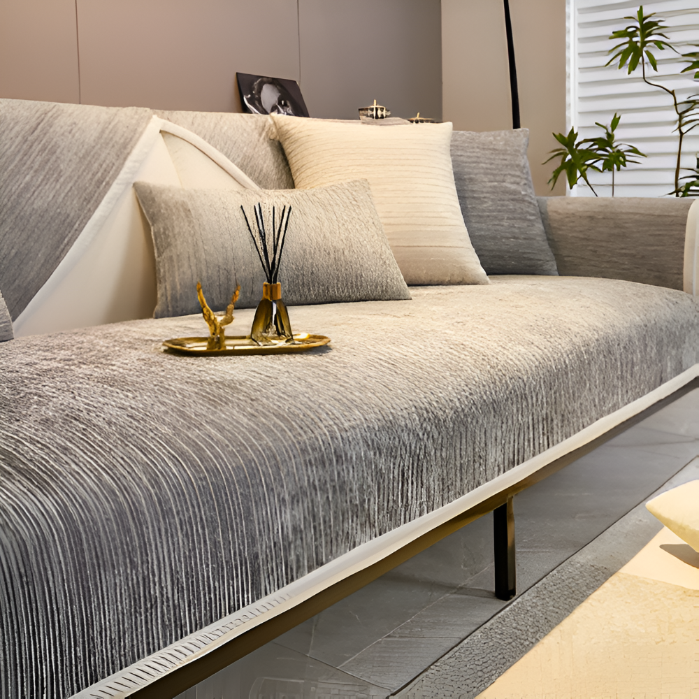 StripeSoft Chenille – Randigt Rutschfritt Sofföverdrag i Premiumkvalitet