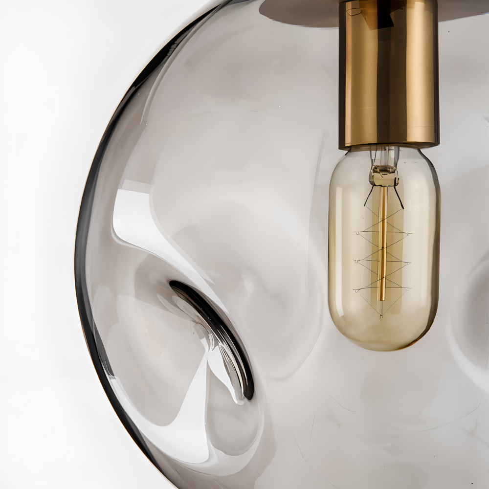 AmberGleam – Vintage Pendellampa i Champagnegrått Glas & Krom
