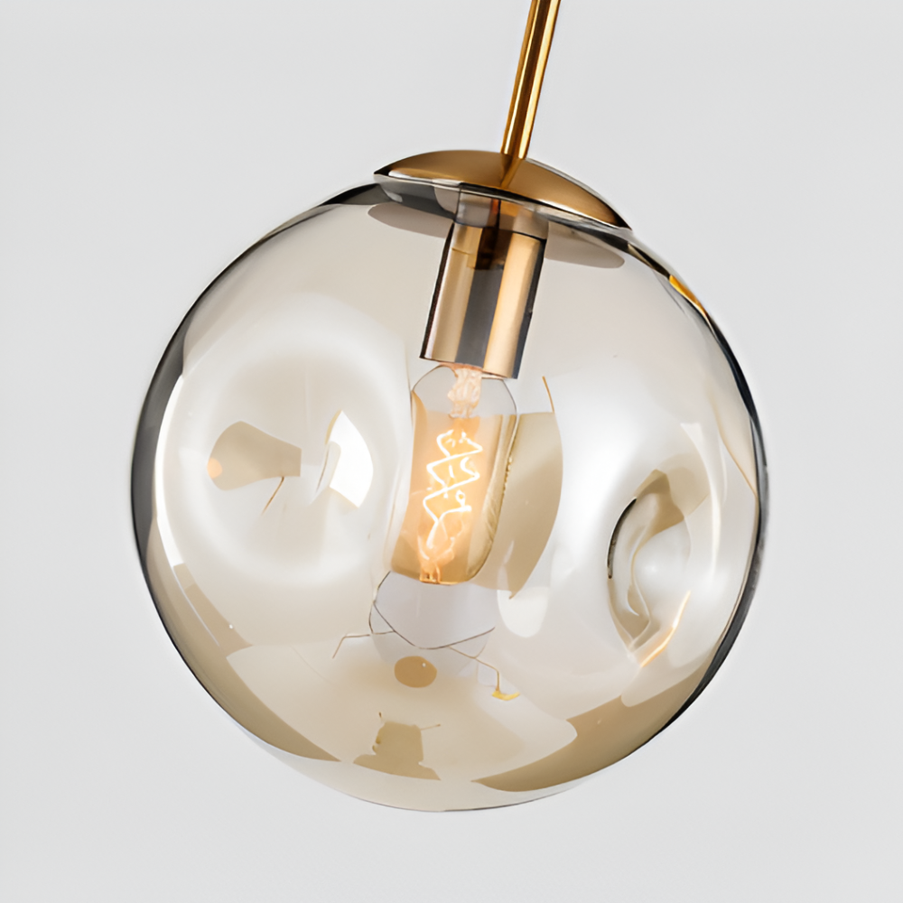 AmberGleam – Vintage Pendellampa i Champagnegrått Glas & Krom