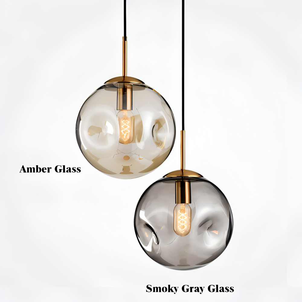 AmberGleam – Vintage Pendellampa i Champagnegrått Glas & Krom