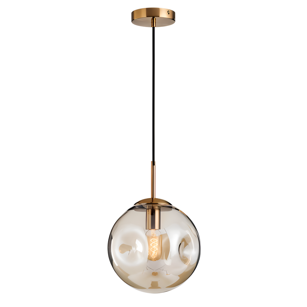 AmberGleam – Vintage Pendellampa i Champagnegrått Glas & Krom