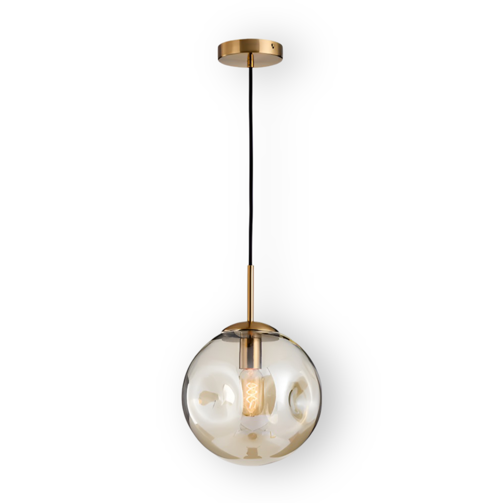 AmberGleam – Vintage Pendellampa i Champagnegrått Glas & Krom