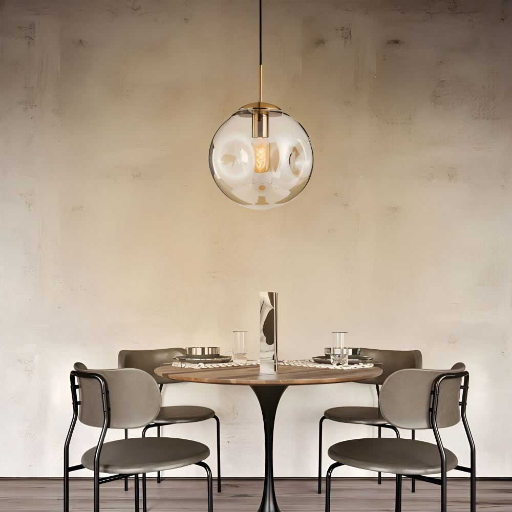 AmberGleam – Vintage Pendellampa i Champagnegrått Glas & Krom