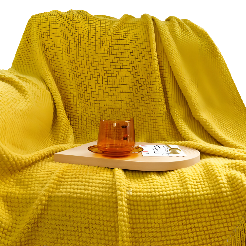 ChunkWeave Cozy – Grovstickad Akrylfilt med Tofsar