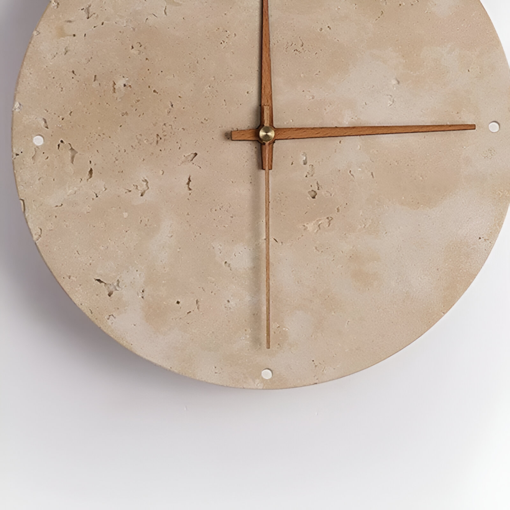 LumiTravé Halo – Modern Rund LED-Vägglampa i Trä & Gul Travertin