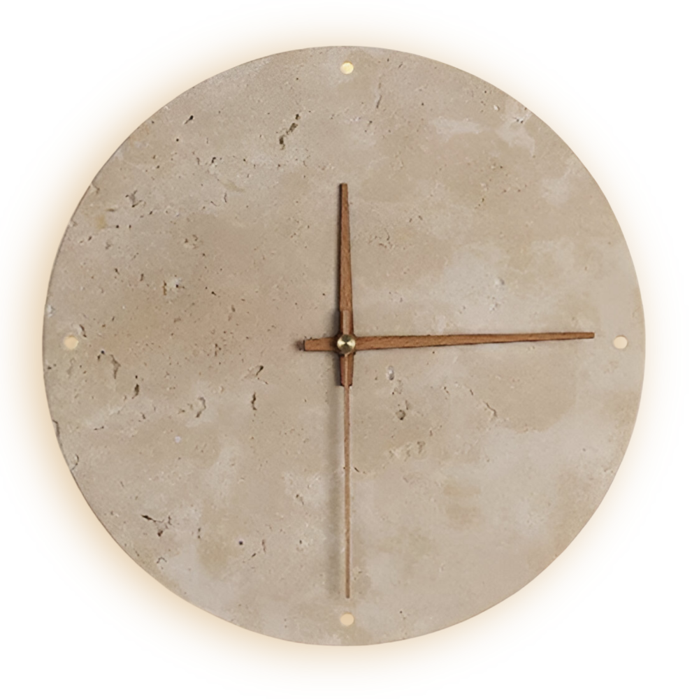 LumiTravé Halo – Modern Rund LED-Vägglampa i Trä & Gul Travertin