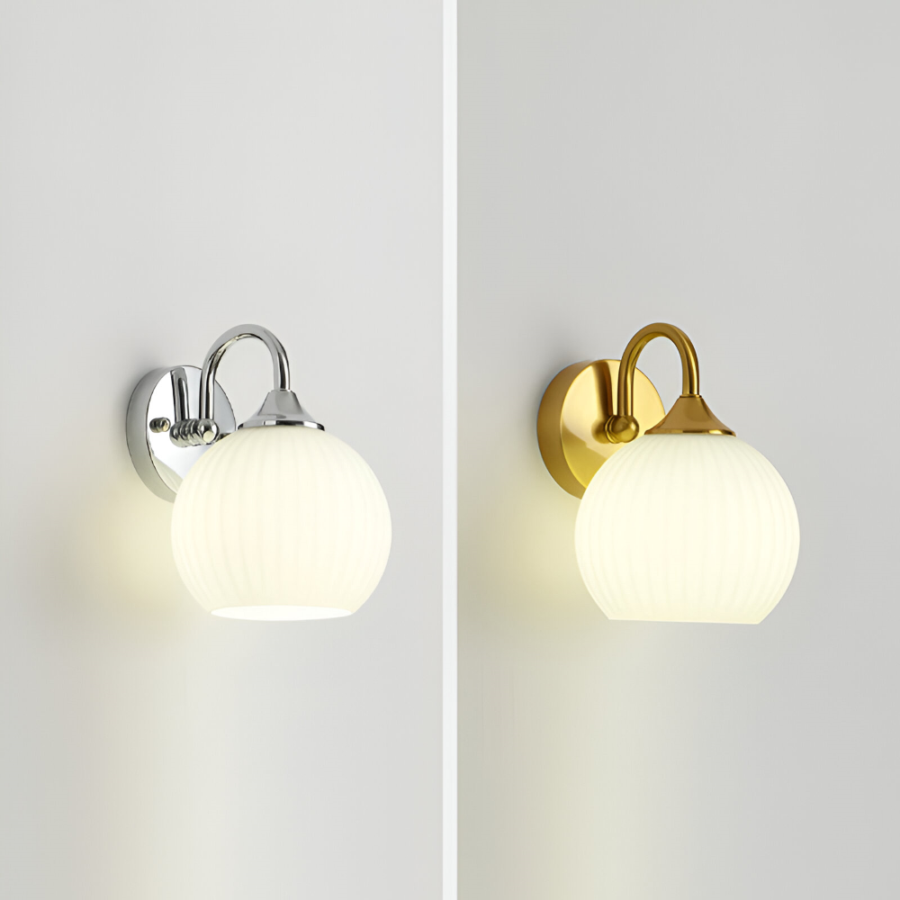 GlowSphere – Randig Glasvägglampa i Modern Klotdesign