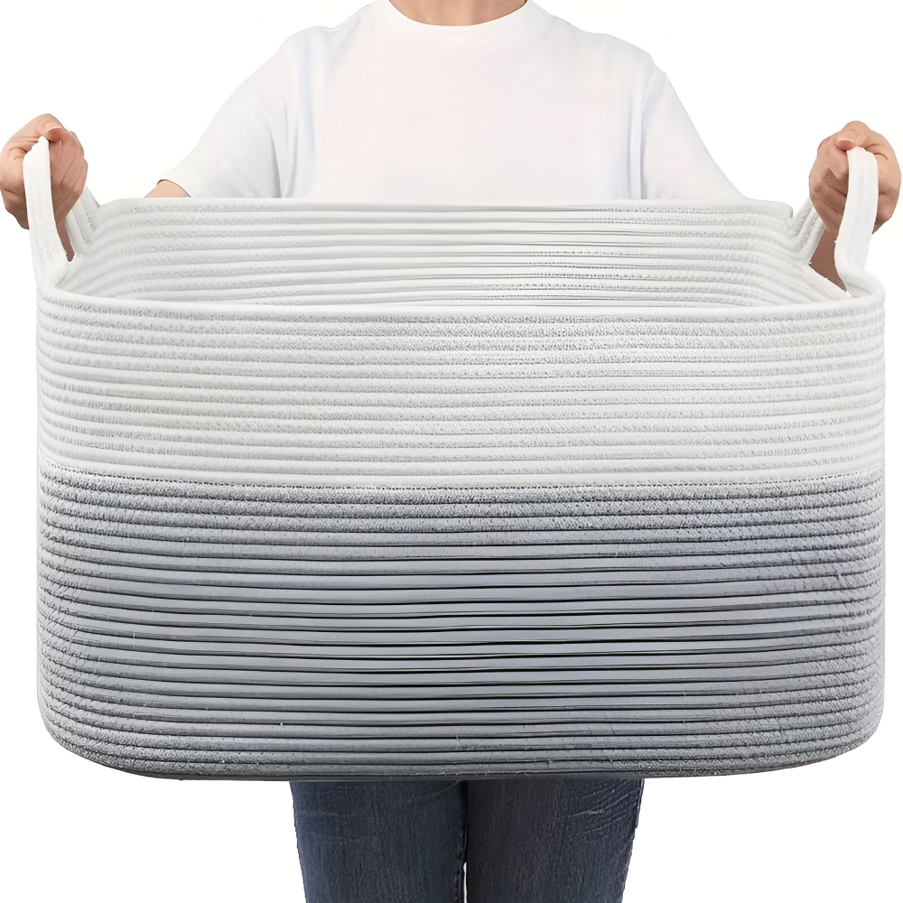 Elvara – Rektangulär Förvaringskorg i Bomullssnöre 65L, Stilren & Rymlig