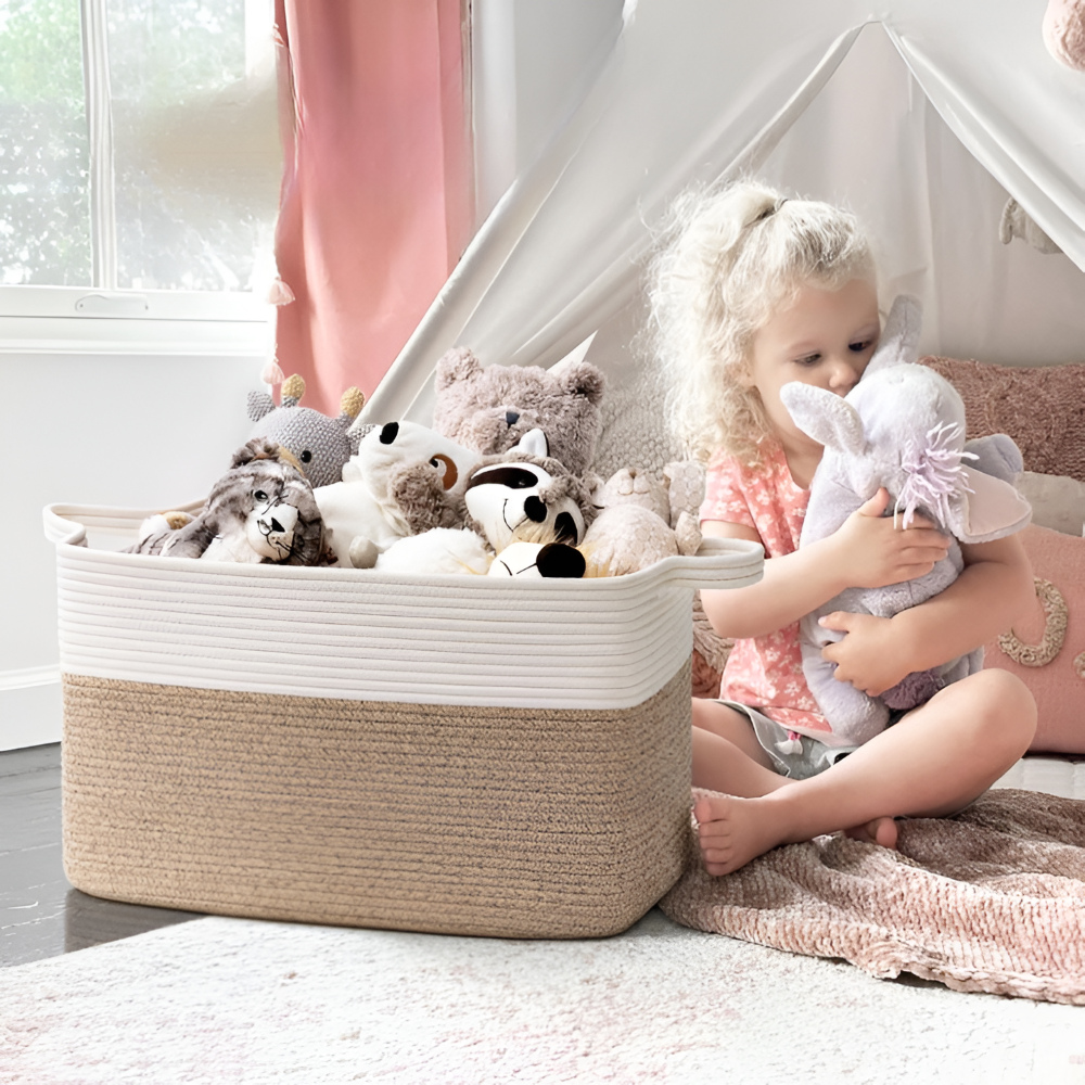 Elvara – Rektangulär Förvaringskorg i Bomullssnöre 65L, Stilren & Rymlig